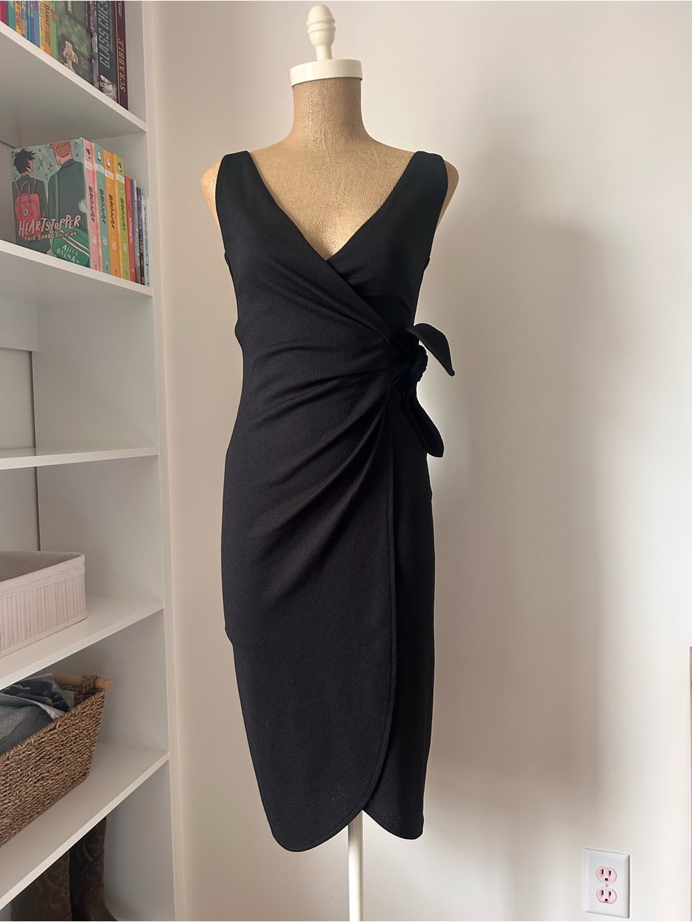 H&M Black Asymmetrical Wrap Midi Dress with Side Knot